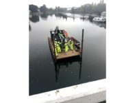 Inspection barge arrives at Marlow Bridge so engineers can undertake further structural tests
