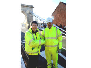 Marlow Bridge reopening day - Robin Atkinson (L) with Contracts Director Simon Dando.