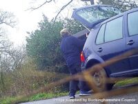 Camera catches a sofa being dumped in a roadside ditch in Burnham