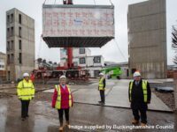 First modules arrive at the temporary accommodation site in Desborough Road, High Wycombe